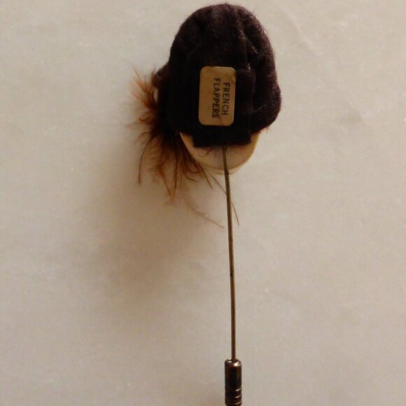 Beautiful Vintage Flapper Stick Pin Brooch 1970s Collectible, Handpainted French - Picture 3 of 6